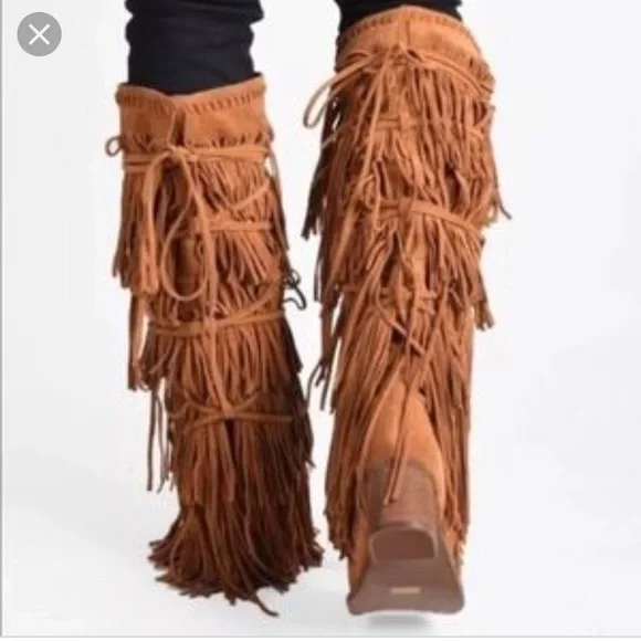 Jeffrey Campbell Tan Fringe Heeled Boots - Picture 4 of 8